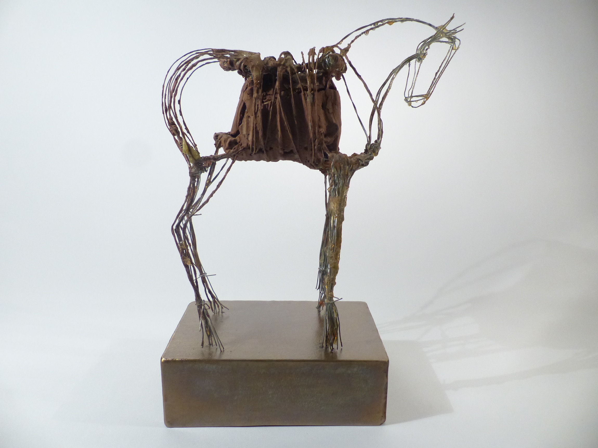 Horseplay Sketch of horse in wire, resin, clay, and stainless steel