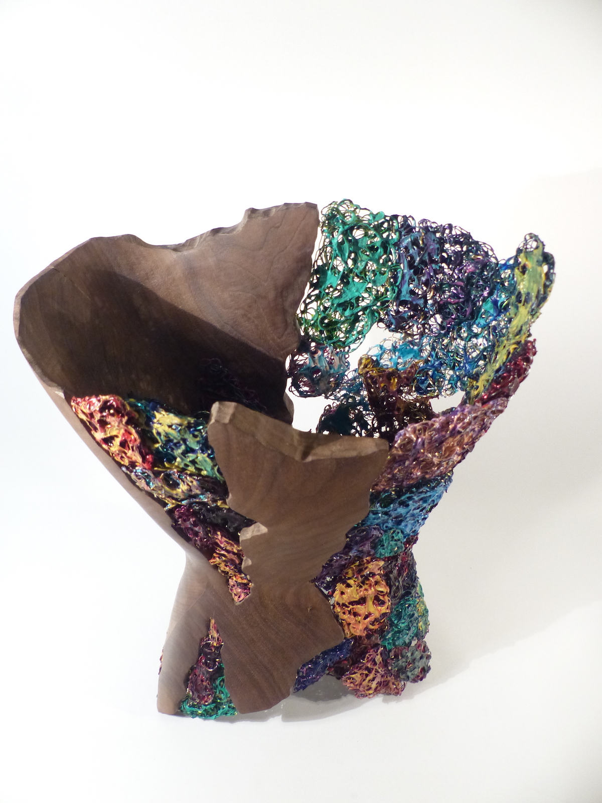 Walnut and paint dragged enamelled wire torso front top