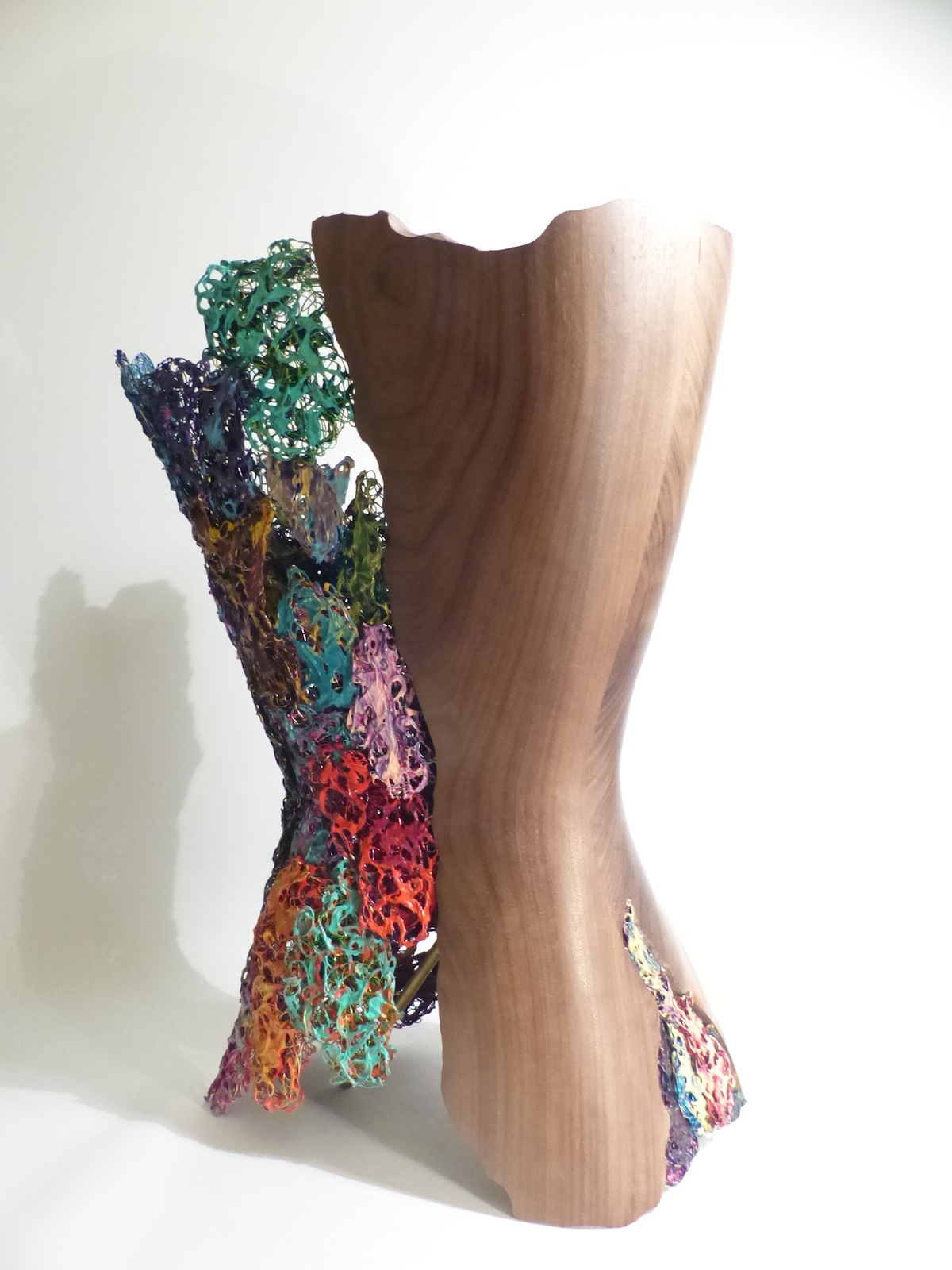 Walnut and paint dragged enamelled wire torsofront wood side