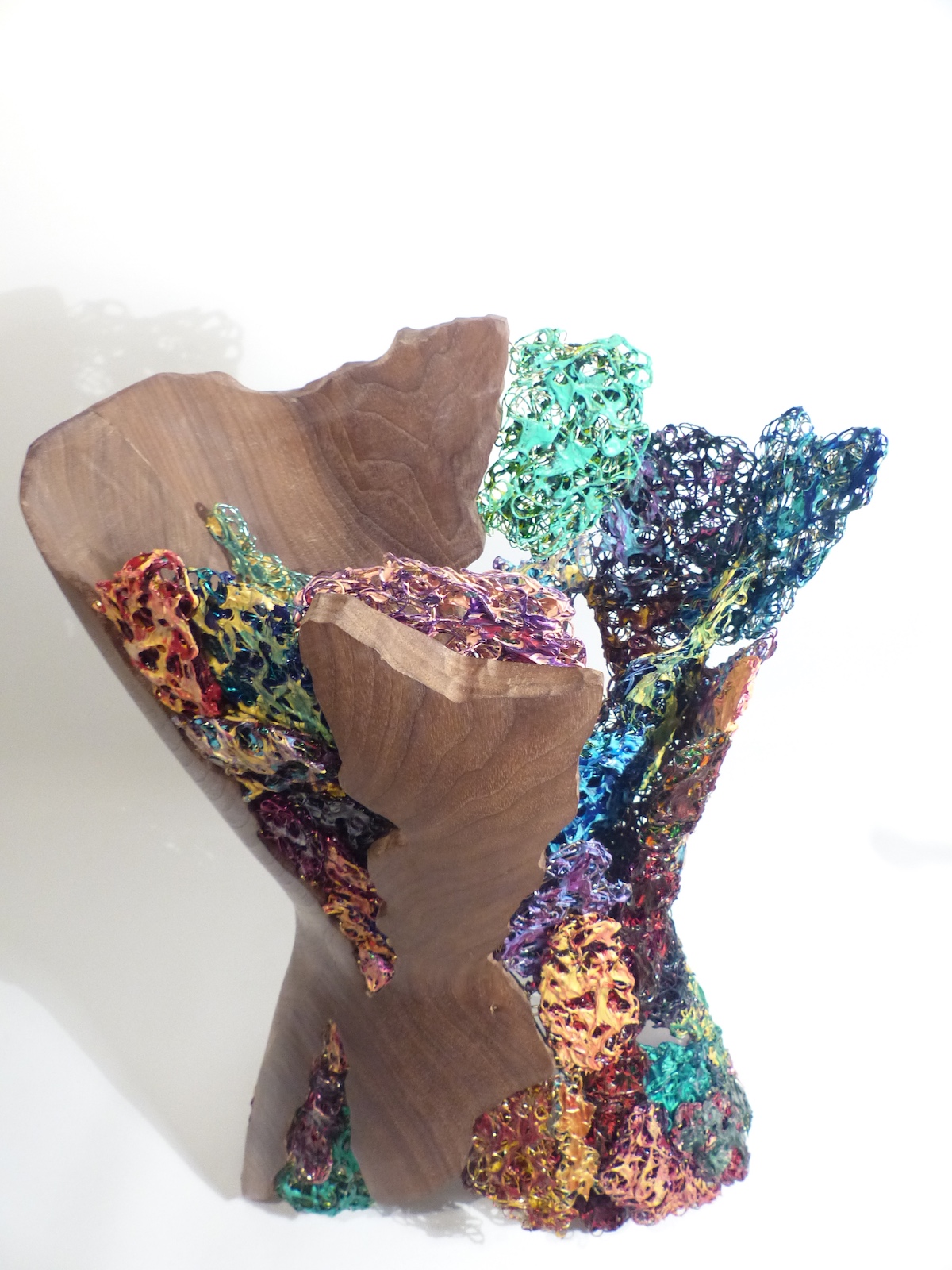 Walnut and paint dragged enamelled wire torso front wire closeup