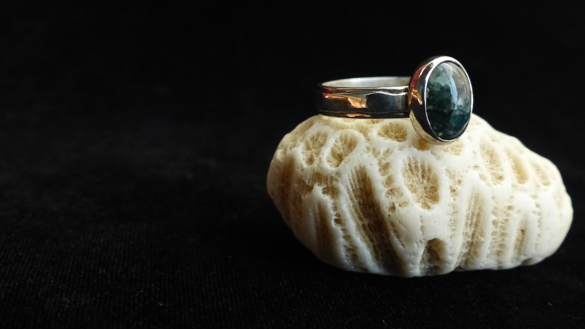 Silver Opal ring with distressed band