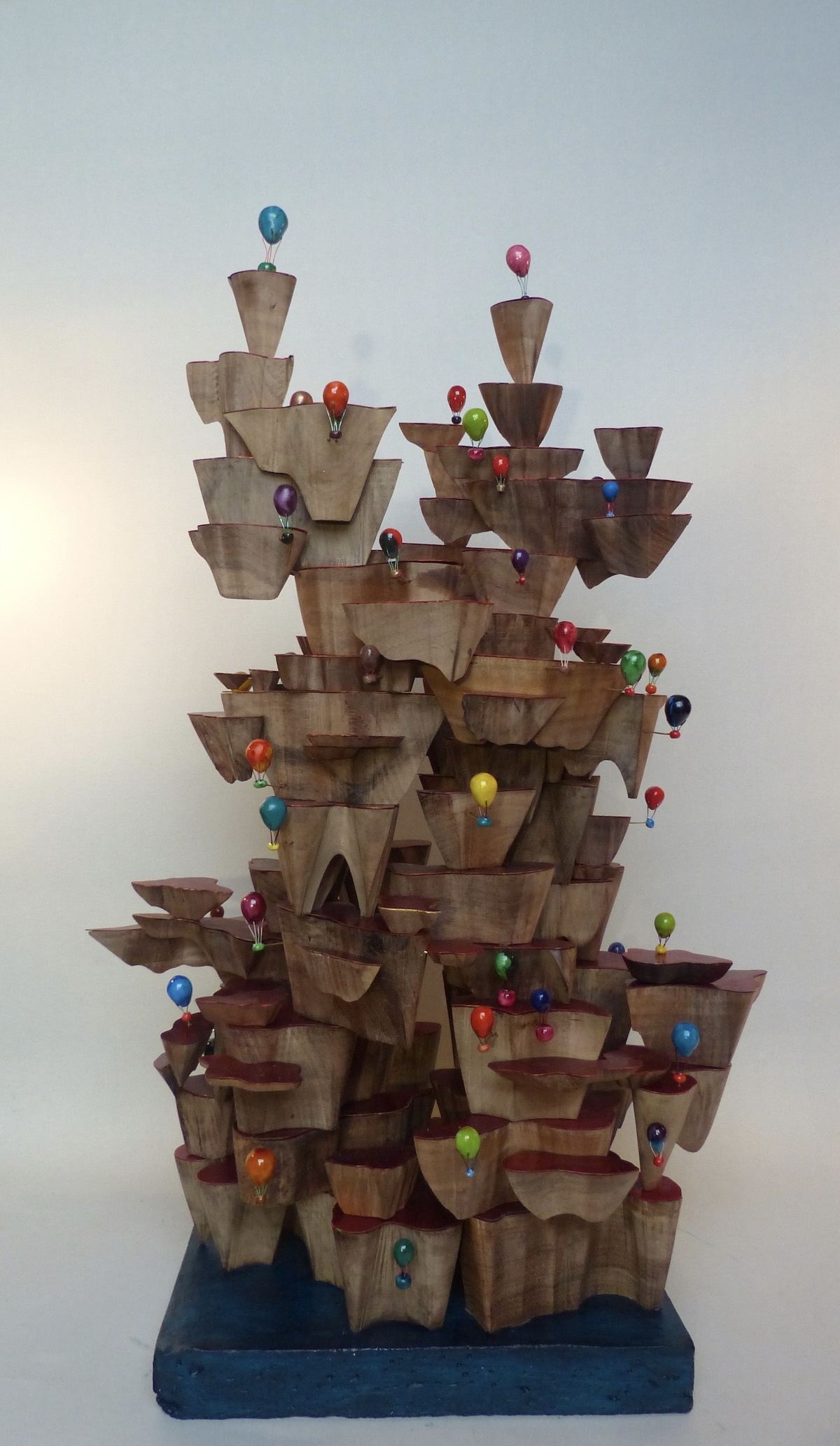 Fire Led Walnut terraces and hot air balloons Sculpture